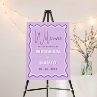 Retro Curvy Squiggle Wavy Purple Wedding Welcome  Foam Board