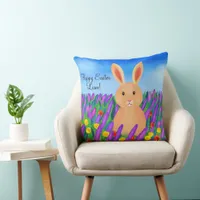 Cute Easter bunny in the flowers Throw Pillow