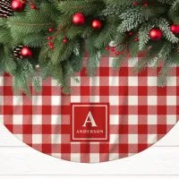 Red And White Gingham Plaid Monogram Brushed Polyester Tree Skirt