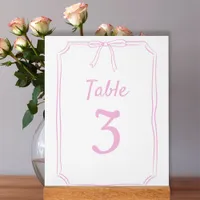 Modern Simple  Bow Wedding Chic Pink Table Number Acrylic Sign