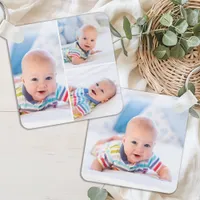 Personalized 4 Photo Collage Modern Newborn Baby  Keychain