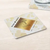 Elegant 3rd Leather Wedding Anniversary Square Paper Coaster