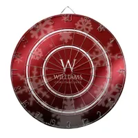 Festive Red Foil Snowflakes Monogram Name Dart Board