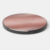 Rose Gold Brushed Metal Glitter Monogram | Wireless Charger