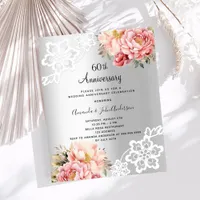 Silver floral 60th wedding anniversary invitation