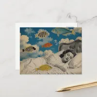 Vintage Sleeping in the Ocean of Clouds and Fish Postcard