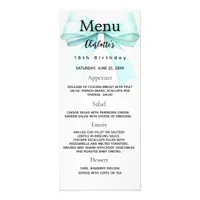 Teal green bow photo fun facts birthday menu card