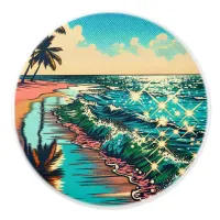 Beautiful Comic Pop Art Style Beach Scene Ceramic Knob