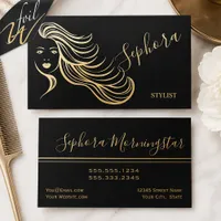 Elegant Gold Foil Hair Stylist Business Cards