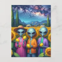 Aliens with Lemons in Sunflowers Postcard