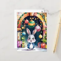 The Cute Little Christmas Bunny Under an Arch Postcard