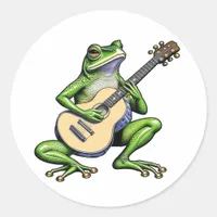 Funny Frog Playing Guitar Classic Round Sticker