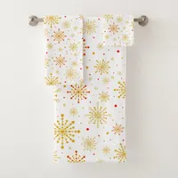 Retro Atomic Mid-Century Mod Red & Gold Starburst Bath Towel Set