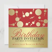 Modern Style Red Golden Birthday Party Invitations