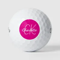 Hot pink monogram initials name women golf balls