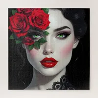 I Love You | Beautiful Woman with Red Rose Jigsaw Puzzle