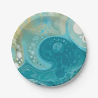 Ocean Blue Waves and Sandy Brown Fluid Art  Paper Plates