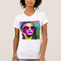Colorful Digital Art Pretty Lady in Sunglasses T-Shirt