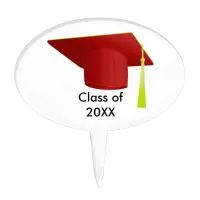 Graduation Class of 20XX Red Cap Oval Cake Pick