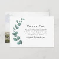 Elegant Eucalyptus Photo Funeral Thank You  Note Card