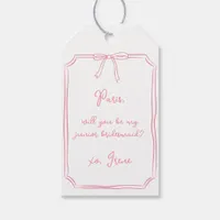 Chic Pink Coquette Bow Junior Bridesmaid Proposal Gift Tags