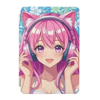Cute Pink Anime Girl with Headphones iPad Mini Cover