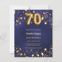 70th birthday navy blue gold stars invitation