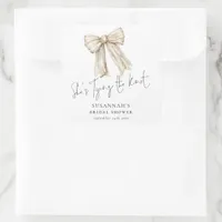 She’s Tying The Knot Cream Bow Bridal Shower Square Sticker