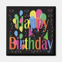 Confetti, Party Hats and Balloons Black Background Magnet
