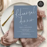 Modern Script Wedding Rehearsal Dinner Dusty Blue Invitation