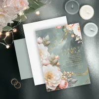 Floral Drama Wedding Green ID1022 Invitation