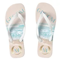 Wedding Groom FlipFlops | Modern Monogram Beach