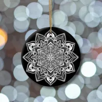 Silver Snowflake on a black Ceramic Ornament