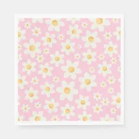 Groovy Pink Daisy Birthday Napkins – Retro Boho 1s