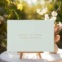 Sage green minimalist modern wedding  foil guest book 