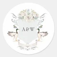 Elegant Lake Wedding Mallard Crest Monogram Classic Round Sticker