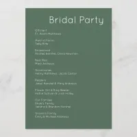 Modern Retro White & Olive Green Wedding Program