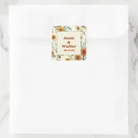 Vintage Floral 70s Retro Personalized Wedding Square Sticker