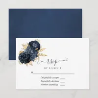 Navy and Gold Vintage Shabby Roses RSVP Card