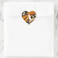 Monarch Butterfly Wing Initial Orange and Black Heart Sticker