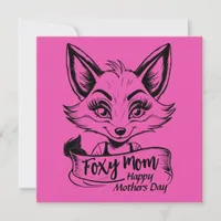 Foxy Mom Happy Mothers Day Cute Fox Black And Pink Card