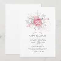 Iridescent Silver and Pink Floral Confirmation Invitation