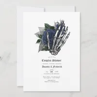 Navy Blue Floral Skull Gothic Couples Shower Invitation