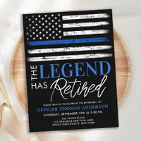 Police Retirement Legend Retired Thin Blue Line  Invitation Postcard