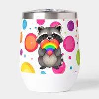 Sweet Personalized Raccoon with Rainbow Heart Thermal Wine Tumbler