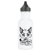 Foxy Mom Happy Mothers Day Cute Fox Black & White Stainless Steel Water Bottle