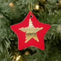 Chic Christmas metallic gold star red Ceramic Ornament