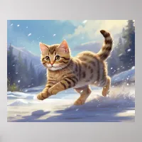 *~*  Kitty Cat 5:4  Kitten Snow Jumping AP68  Poster