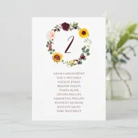 Seating Chart Table Number Wedding Fall Sunflower