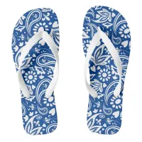 Boho Chic Blue White Paisley and Flower Pattern Flip Flops